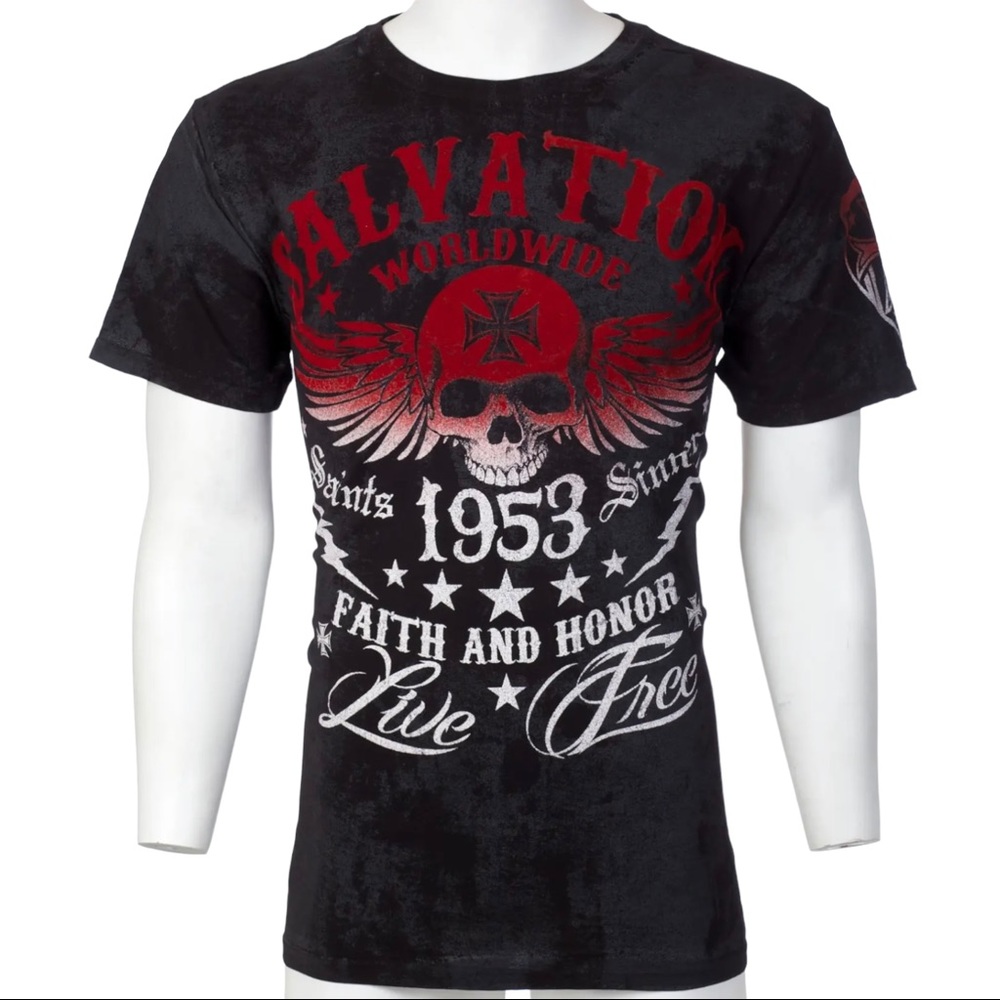 Archaic By Affliction Men's T-Shirt BLACK TIDE Skull Biker Black S-5XL - Picture 5 of 9